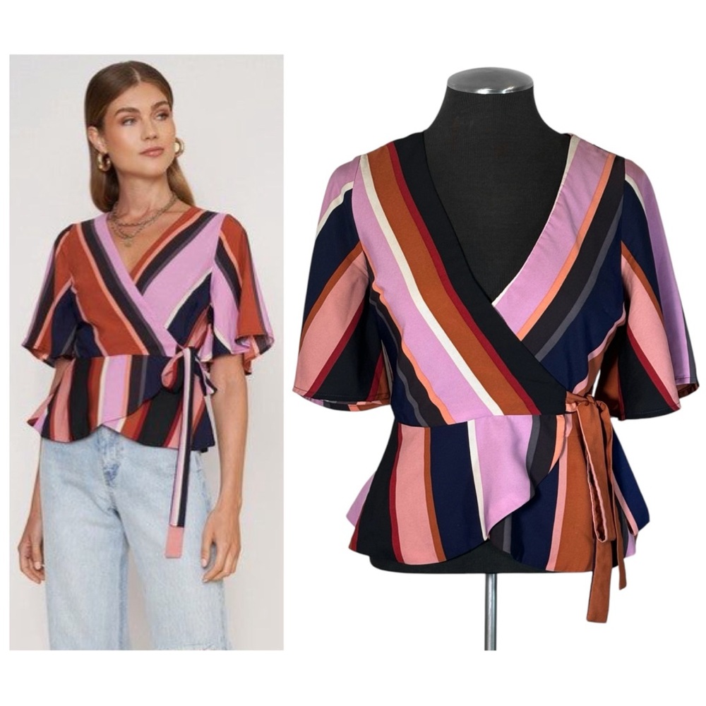 4SI3NNA – Colorful Striped Peplum Wrap Top – Nordstrom – Small